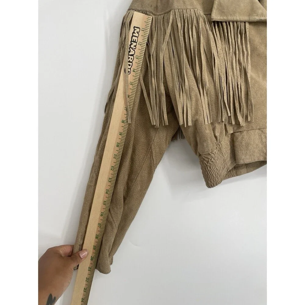 Vintage 80s Western Fringe Suede Leather Cropped Jacket Chia Boho Rodeo Cowgirl - Picture 7 of 16